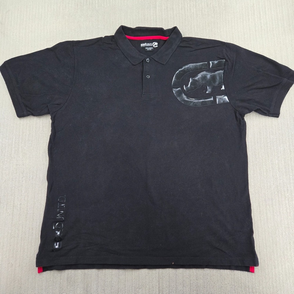 Ecko Unltd Shirt Mens 3XL XXL Black Short Sleeve Polo Streetwear Hip Hop Graphic